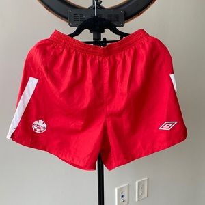 Umbro Red Soccer Canada White Stripe Shorts S